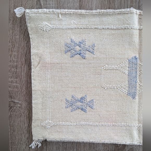 Moroccan White Blue Cactus Silk Lumbar Pillow Cover 23x14 Handwoven Boho Cushion - Picture 2 of 6